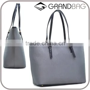 Genuine Saffiano Leather Two Sided Strip Tote Shoulder Bag for Women thumbnail-1