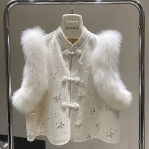 New Fox Fur Vest, Double-sided Wool Tweed Coat, Heavy Industry Vest, Chinese-style Button-down Short and Elegant Coat thumbnail-2
