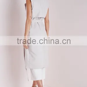2015 Women Winter Sleeveless Long Faux Suede Trench Coat thumbnail-3
