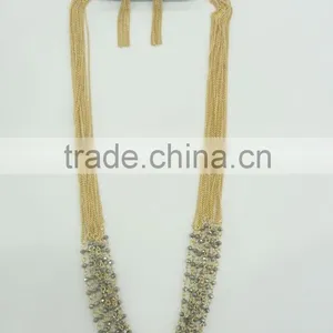 FASHION MULTI ROW BEADED CHAIN NECKLACE EARRING SET thumbnail-1
