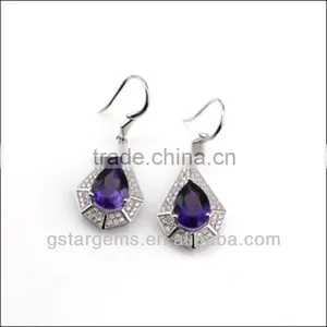 925 Sterling Silver Natural Gemstone Amethyst Rhodium Plated CZ Earrings thumbnail-1