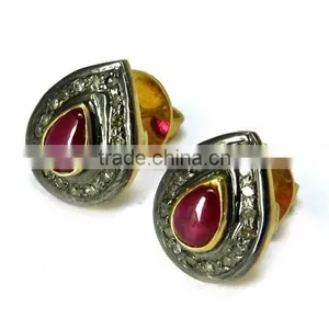 Cambridge !! Ruby & Diamond 925 Sterling Silver Earring, Studs SIlver Earring, 925 Sterling Silver Jewellery thumbnail-4