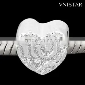 Vnistar Silver Plated Big Hole Heart-shaped Metal Alloy Spacer Bead With Swirl Raised PBD545, Size in 10*10mm thumbnail-1
