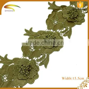 Cheap Polyester Material and Embroidered Technics Gold Metallic Bridal Lace Trim thumbnail-5