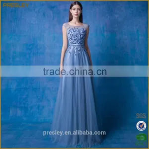Presley Oem Custom Made Sleeveless Lace Dress Light Blue Women Wedding Dress thumbnail-2