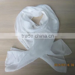 Natural Plain White Long 100% Silk Scarf thumbnail-2