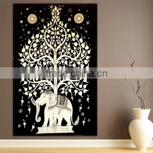 Twin Size Tree Elephant Print 100% Cotton Bed Cover Tapestry Bed Sheet Throw Wall Hanging Wall Decorative Art thumbnail-2