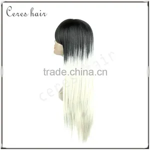 Dark Root White Ombre Wig Synthetic Hair Japanese High Temperature Fiber Synthetic Wig Straight Long Wig thumbnail-1