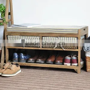 Interior Decoration Shoes Storage Bench With Woven Basket thumbnail-4