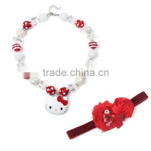 Personalized Hot Sale Red and White Necklace With Hello Kitty Doll Baby Girl Doll Necklace With Hairband thumbnail-1