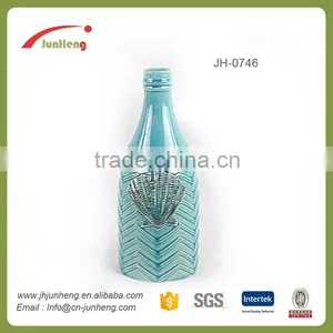 Home & Garden Conch Glazed Blue Wine Bottle Ceramic Flower Pot Shape, Ceramic Cobalt Blue Pots thumbnail-1