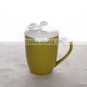 400ml 14oz Ceramic Coffee Mug With Lid Solid Color Tea Cup With Cover Solid Color Factory Directly Sale thumbnail-3