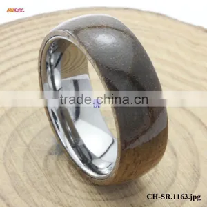 Fashion Wood Jewelry Brushed Surface KOA WOOD Inlaid Inner Titanium Ring thumbnail-5
