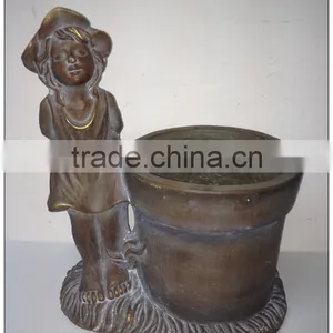 2016 Hot Selling Grden Decoration Bronze Girl and Large Plant Pot thumbnail-1