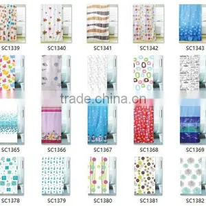 Grey Color Polyester Print Fabric Bathroom Shower Curtain Panel thumbnail-1