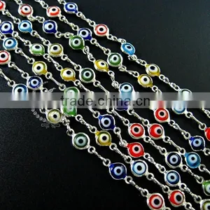 6mm Red,yellow,blue,green Flat Glass Turkish Evil Eye Beads Links Silver Plated Brass Necklace Chain DIY Supplies 1512025 thumbnail-2