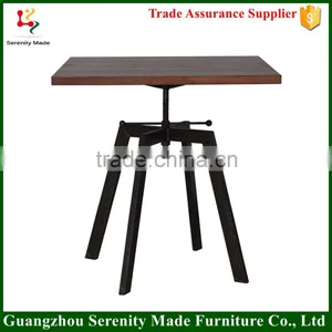 Industrial Adjustable Height Wooden Dining Table With Iron Legs thumbnail-1