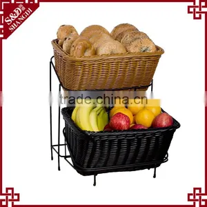 Food Grade Home or Market Metal & Rattan Craft Bread Fruit Vegetable Display Rack thumbnail-1