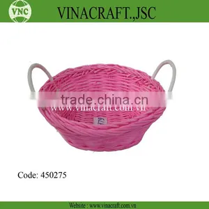 Pink Rattan Storage Basket With Small Handles thumbnail-1