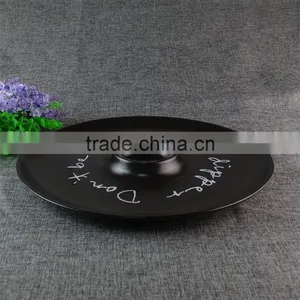 Round Black-glazed Ceramic Chip and Dip Plate, Ceramic Chip & Dip Set Divided Fruit Plate thumbnail-2