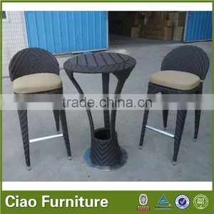Rehau Rattan High Table Plastic Rattan Bar Set With Teakwood Top thumbnail-1