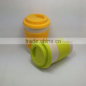Take Away Coffee Cup Mug With Lid Biodegradable Bamboo Fiber Mug With Silicon Sleeve thumbnail-1