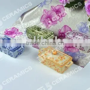 New Design Stoneware Casserole Handpainted Flower thumbnail-1