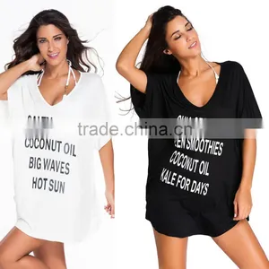 Casual Women Summer Style Letter Print Summer Bathing Suit Cover Up Beach Dress For Swimwear Wholesale Custom thumbnail-1