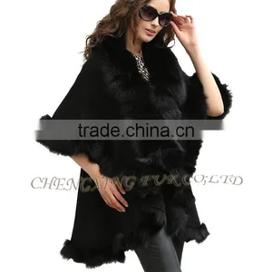 CX-B-P-45C Luxury Genuine Fox Fur Trimmed Womens Shawls thumbnail-3