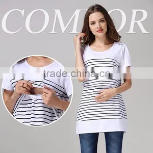 Convenience Breastfeeding T-shirts Black and White Strips Single Maternity Tops thumbnail-1