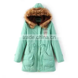 Womens Hooded Warm Winter Coats Faux Fur Lined Parkas Black Pink Green Blue Red thumbnail-3