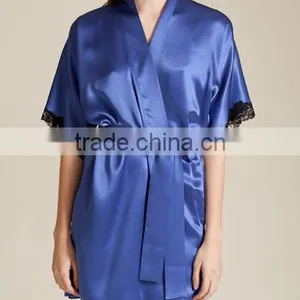 Wholesale New Design Plus Pajamas Satin Dress Blank Plain Short Custom Design Satin Nighty Robes Women thumbnail-2