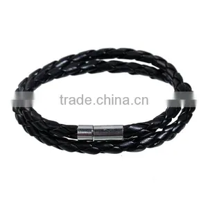 Black Braided Cord Magnetic Clasps Leather Football Bracelet Handmade Leather Bracelet thumbnail-1