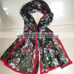 High Quality Fashionable Digital Print Dandelion Muslim Hijab Silk Scarf thumbnail-2