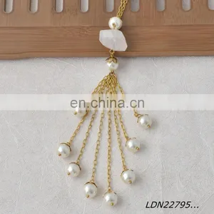 Rose Quartz and Pearls Pendant Necklace Fashion Gold Necklace Jewelry thumbnail-3