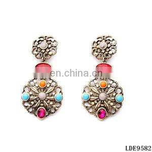 Bohemia Vintage Antique Gold Chandelier Earrings With Ruby thumbnail-2