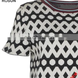 Acrylic Flat Knitted Sweater for Women as Stripe Collar Short Sleeve Polka Dot T-shirt of Latest Design Girls Top thumbnail-2