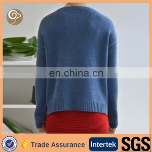 O Neck Knitted Wholesale Long Sleeve Cashmere Sweater Women thumbnail-3