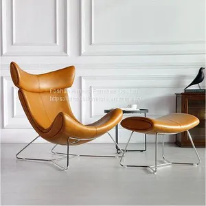 Modern Fiberglass Stainless Steel Legs Leather Rest Lounge Chairs thumbnail-1