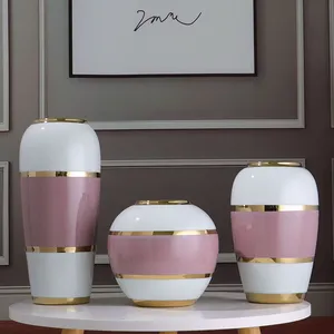 Modern Simple Fashion Gild Pink White Ceramic Flower Vase For Artificial Flower Decor thumbnail-1
