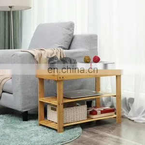 Wood Bamboo 3 Tier Shoe Bench Rack With Seat thumbnail-1