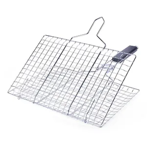 Portable Easy-to-flip With Removable Handle Grill Basket Fish Grill Non-Stick Foldable Nets thumbnail-2