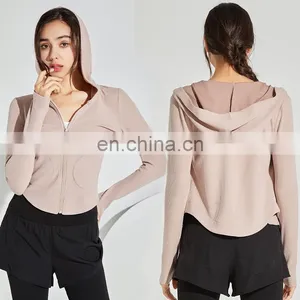 Latest Ribbed Stripe Sports Jacket Women Workout Running Casual Sweatshirt Hooded Side Pockets Long Sleeve Slim Fit Gym Top thumbnail-1
