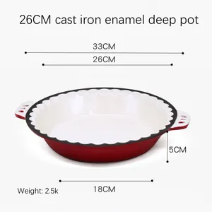 Enamel Coating Cast Iron Pan Decorative Border With Handle Nonstick Enamel Cast Iron Round Shape Baking Pie Pan thumbnail-2