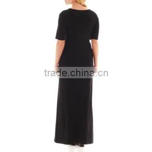 2015 Plus Size Women Elbow Sleeve Belted Maxi Dress thumbnail-2