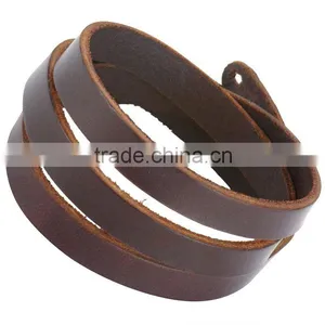 Mens Black Hoops Style Genuine Leather Bracelet Cuff thumbnail-1