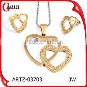 Women Fashion Wholesale In Greece Double Heart Gold Plating Jewerly Sets Women thumbnail-1