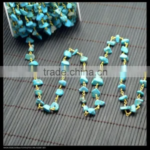 LFD-002C ~ Wholesale Gold Plated Wire Wrapped Freeform Howlite Turquoise Chips Chain Stone Beaded Jewelry Finding thumbnail-1
