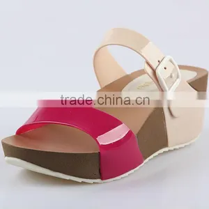 2015 Women Jelly PVC Slipper Shoes Stitching Color PU Wedge Sandals PU Wedges Shoes thumbnail-4