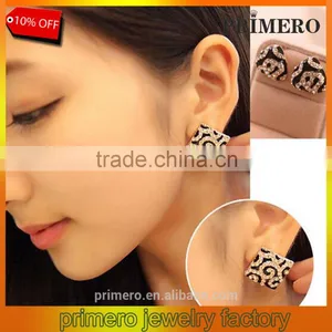 Fashion Leopard Print Crystal Triangle Square Gold Stud Earrings For Women Fancy Design thumbnail-1